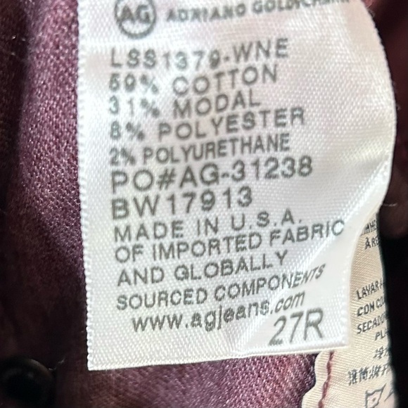 AG Adriano Goldschmied The Farrah High-Rise Skinny Jeans Maroon Size 27 - Picture 11 of 12